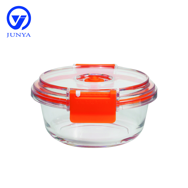 High-Borosilicate Glass Food Container with Orange Vacuum Lid Round Shape