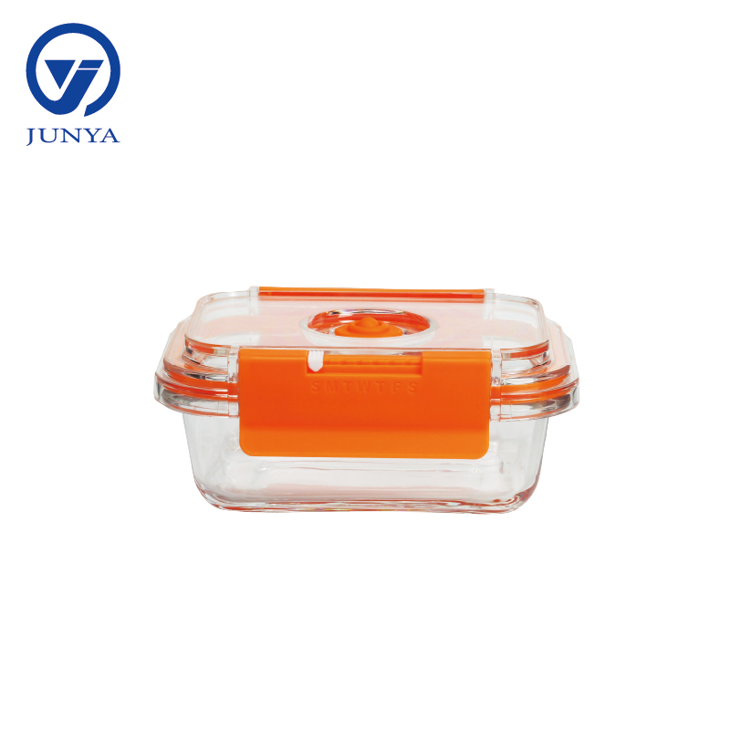 High-Borosilicate Glass Food Container with Orange Vacuum Lid Round Shape