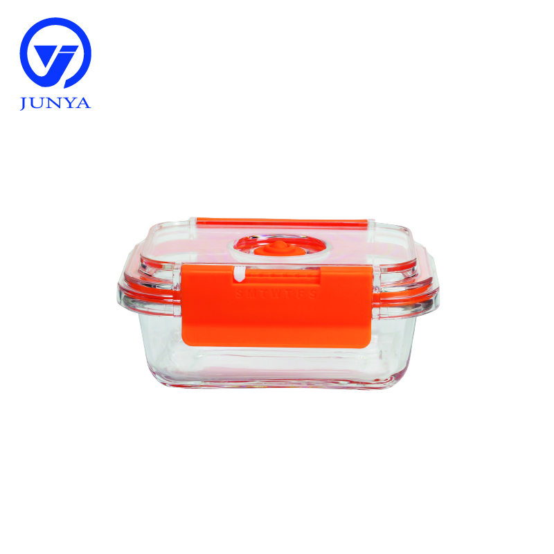 High-Borosilicate Glass Food Container with Orange Vacuum Lid Round Shape