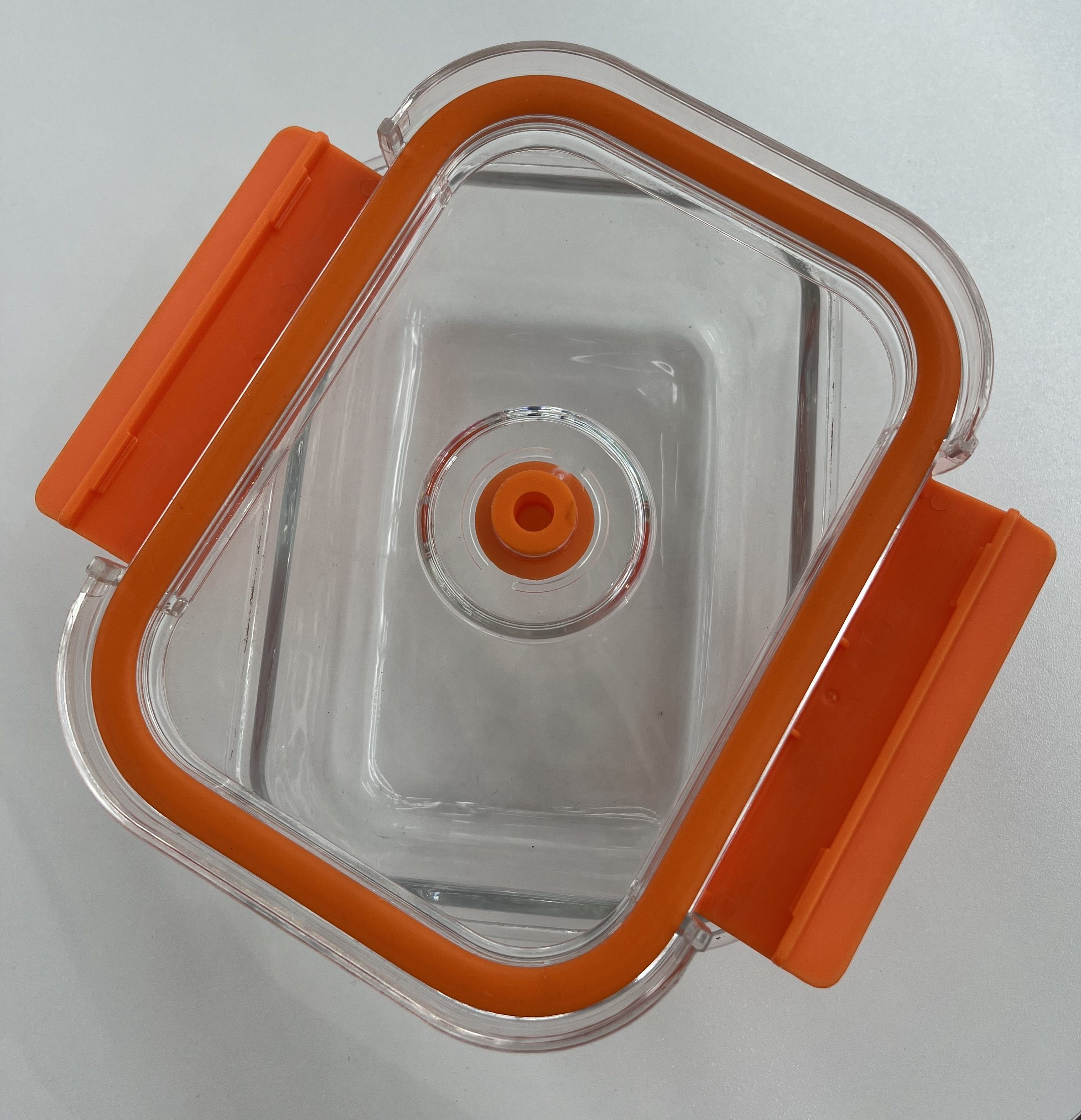 High-Borosilicate Glass Food Container with Orange Vacuum Lid Round Shape