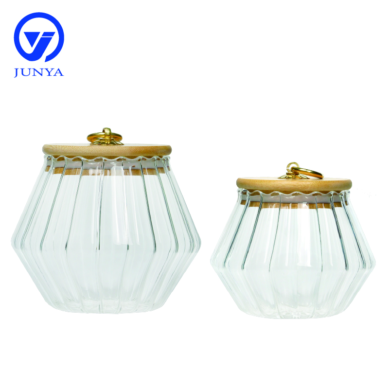 High-Borosilicate Glass Storage Jar with Bamboo Wood Ring Lid Stripe Inside