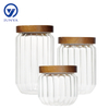 High-Borosilicate Glass Storage Jar with Bamboo Wood Lid Stripe Pattern