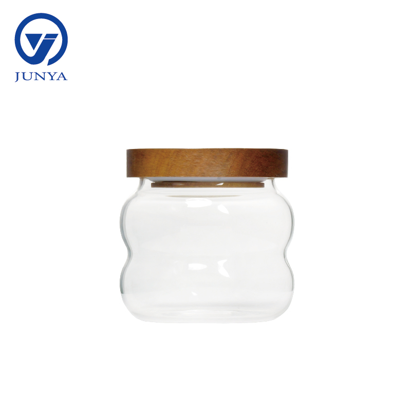 High-Borosilicate Glass Storage Jar with Bamboo Wood Lid Modern Shape