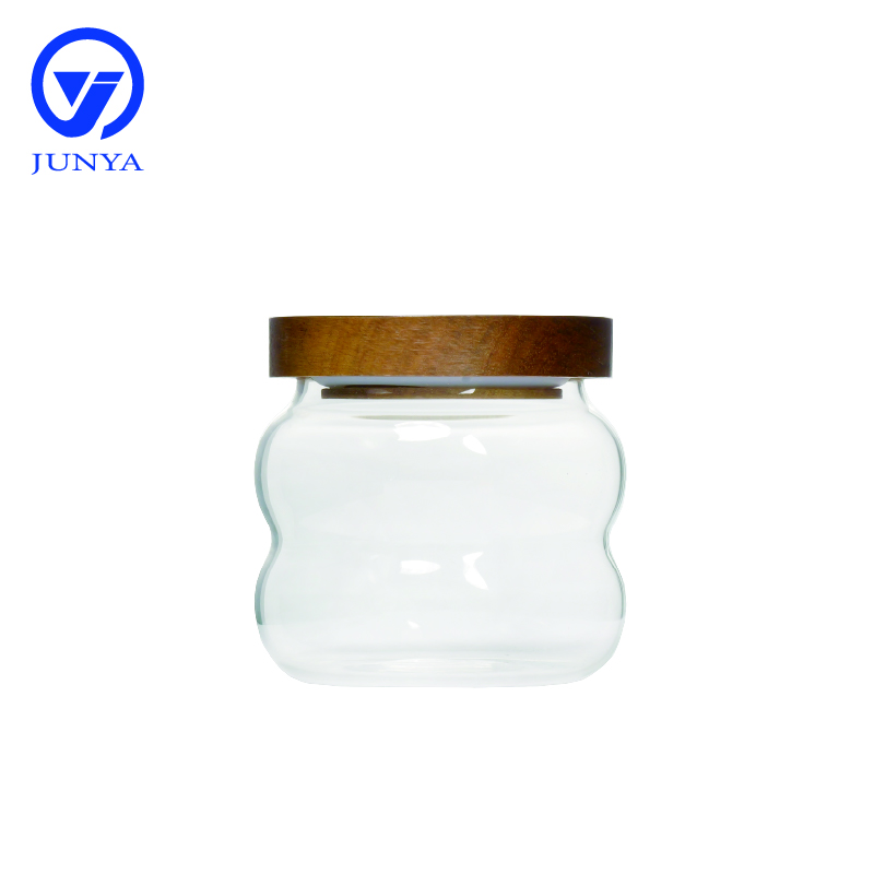 High-Borosilicate Glass Storage Jar with Bamboo Wood Lid Modern Shape