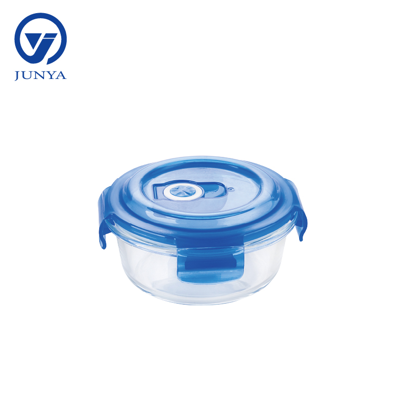 Round Glass Food Container with Plastic Valve Lid