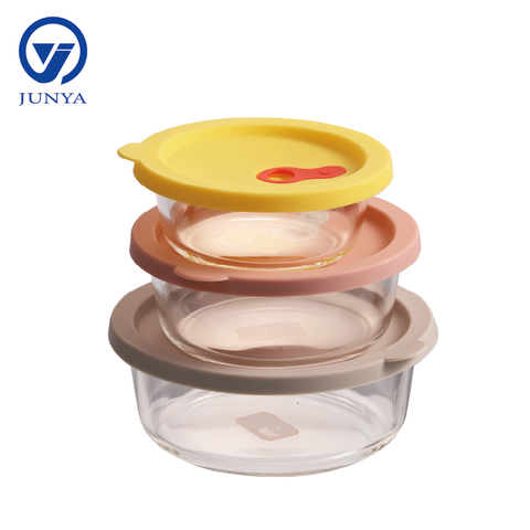Round Glass Food Container with Silicon Lid