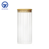 High-Borosilicate Glass Storage Jar with Bamboo Wood Lid Stripe Pattern