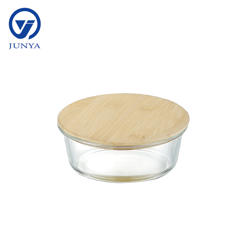 High-Borosilicate Glass Food Container with Bamboo Wood Lid Round Shape