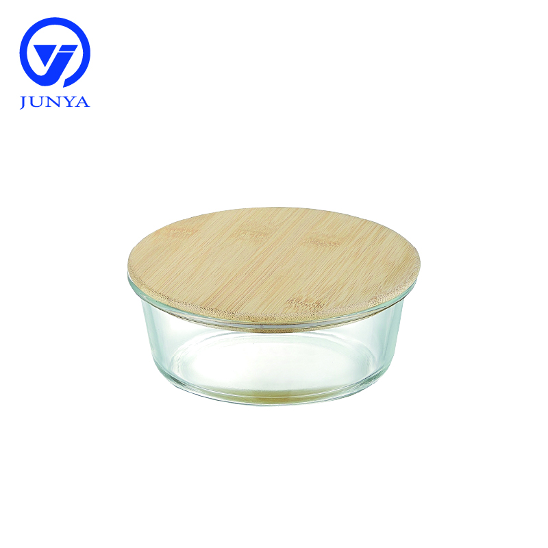 High-Borosilicate Glass Food Container with Bamboo Wood Lid Round Shape
