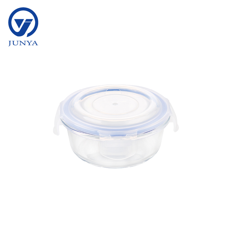 Round Glass Food Container with Four Lock Plastic Lid