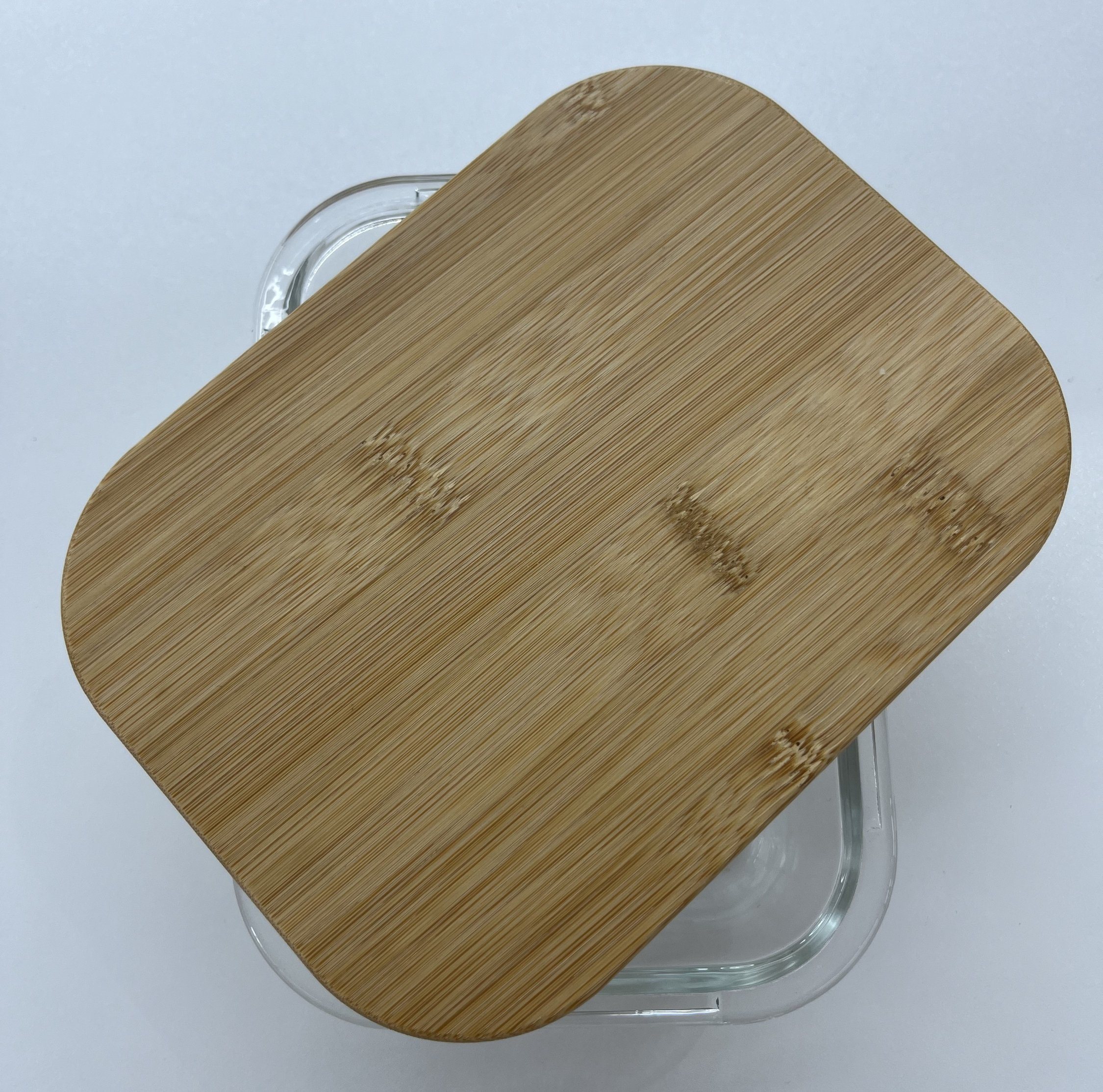 High-Borosilicate Glass Food Container with Bamboo Wood Lid Rectangle Shape