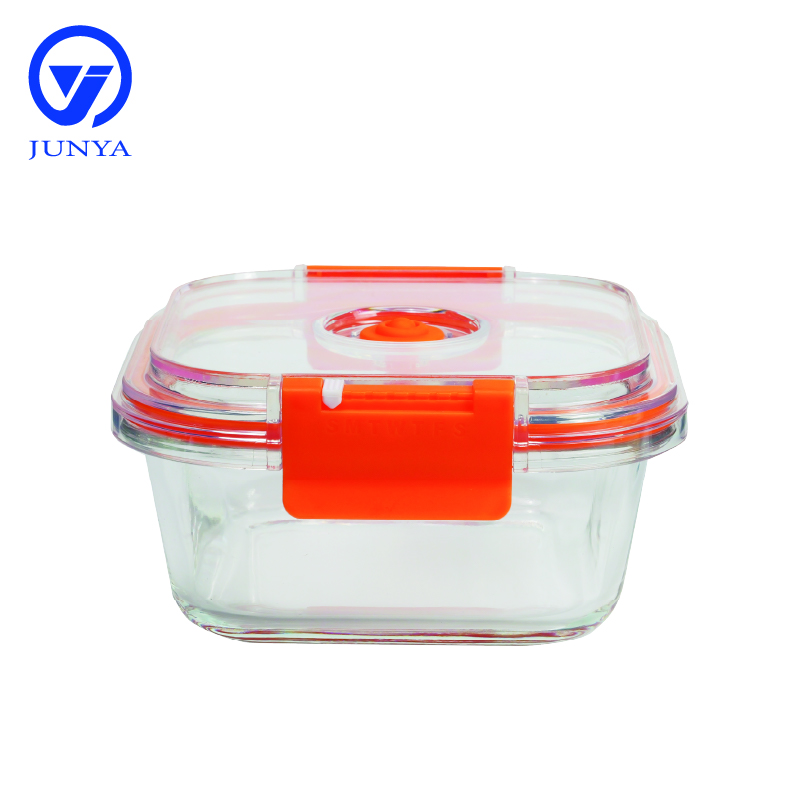 High-Borosilicate Glass Food Container with Orange Vacuum Lid Square Shape