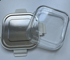 Square Glass Food Container with Four Lock Plastic+Iron Lid