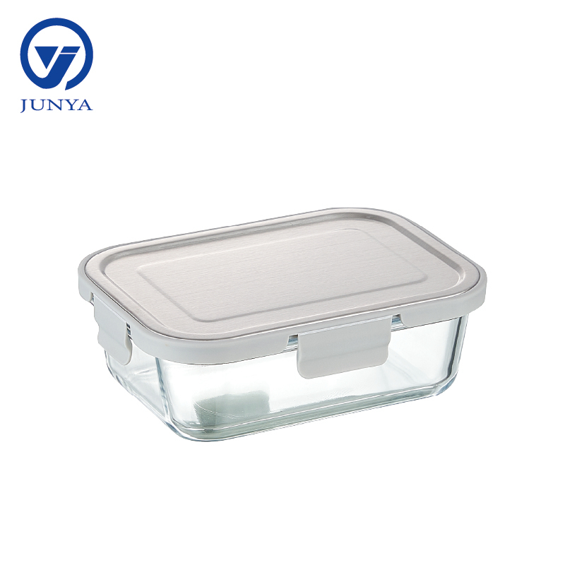 Rectangle Glass Food Container with Four Lock Plastic+Iron Lid