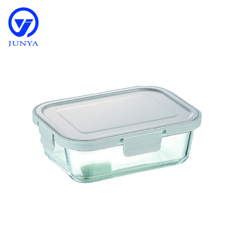 Rectangle Glass Food Container with Four Lock Plastic+Iron Lid