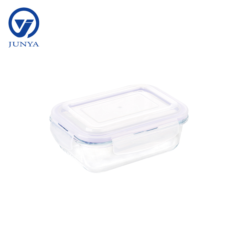 Rectangle Glass Food Container with Four Lock Plastic Lid