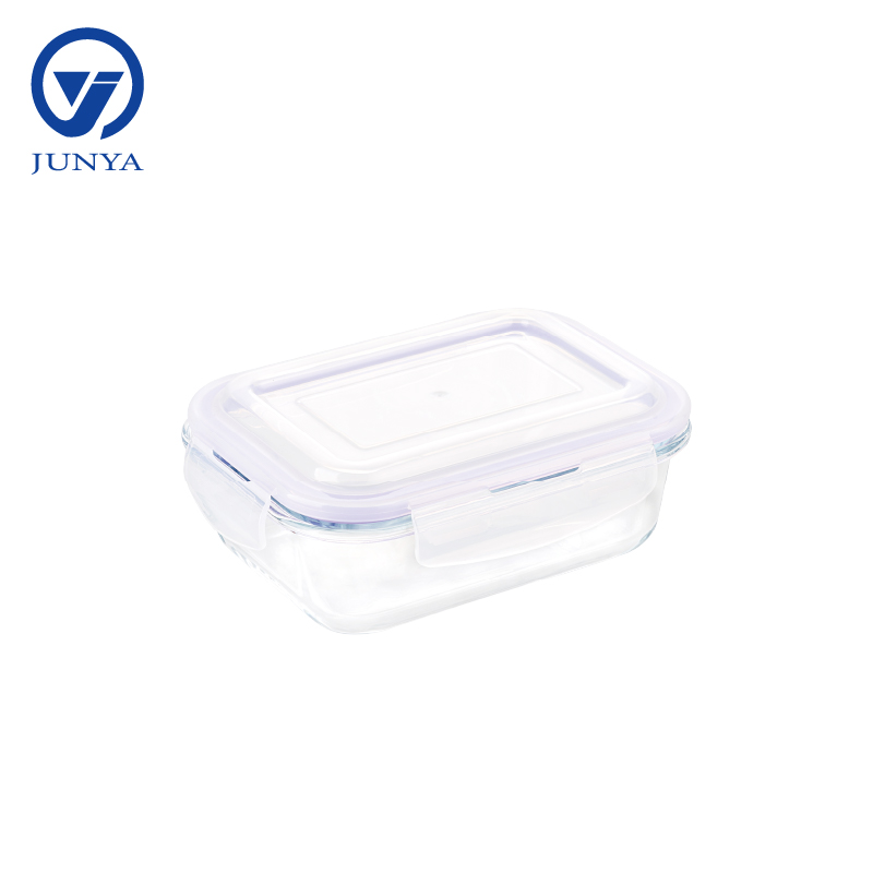 Rectangle Glass Food Container with Four Lock Plastic Lid