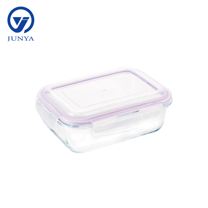 Rectangle Glass Food Container with Four Lock Plastic Lid