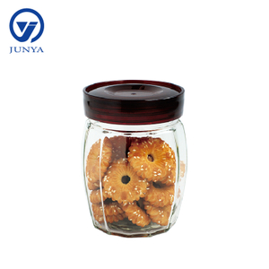 Glass Storage Jar with Red Plastic Lid Round Shape